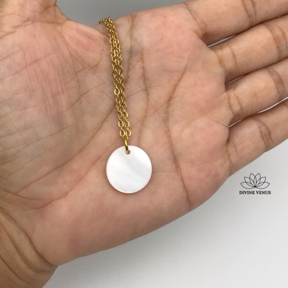 Freshwater Shell Hamsa Necklace | Stainless Steel - Picture 10 of 10